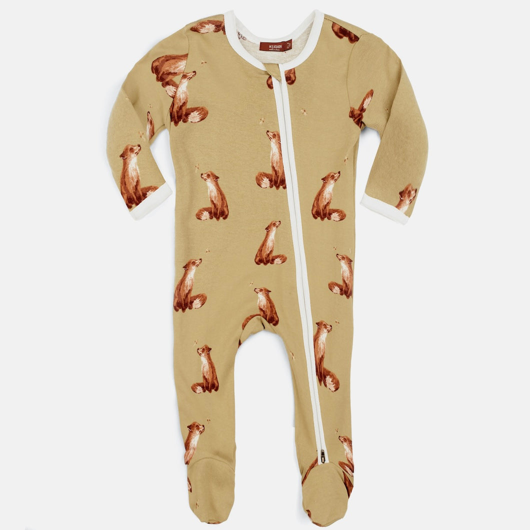 Zipper Footed Romper Gold Fox | MILKBARN