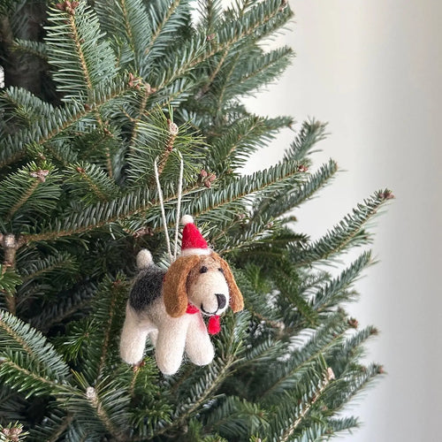 Felt Ornament Jack Russell Dog w/ Christmas Hat