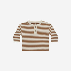 Long Sleeve Henley Tee Cinnamon Stripe | Quincy Mae