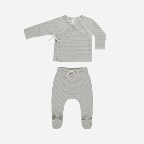 Wrap Top + Footed Pant Set Blue Micro | Quincy Mae