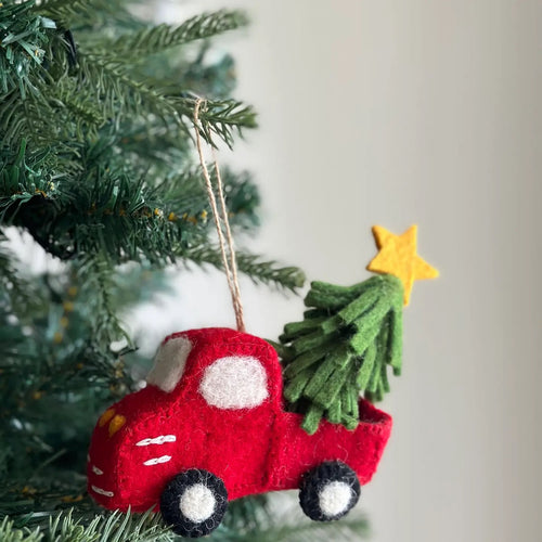 Felt Ornament Pickup Truck w/ Christmas Tree