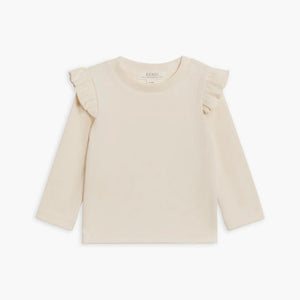 Gaby Ribbed Ruffle Long Sleeve Top Ivory | Colored Organics