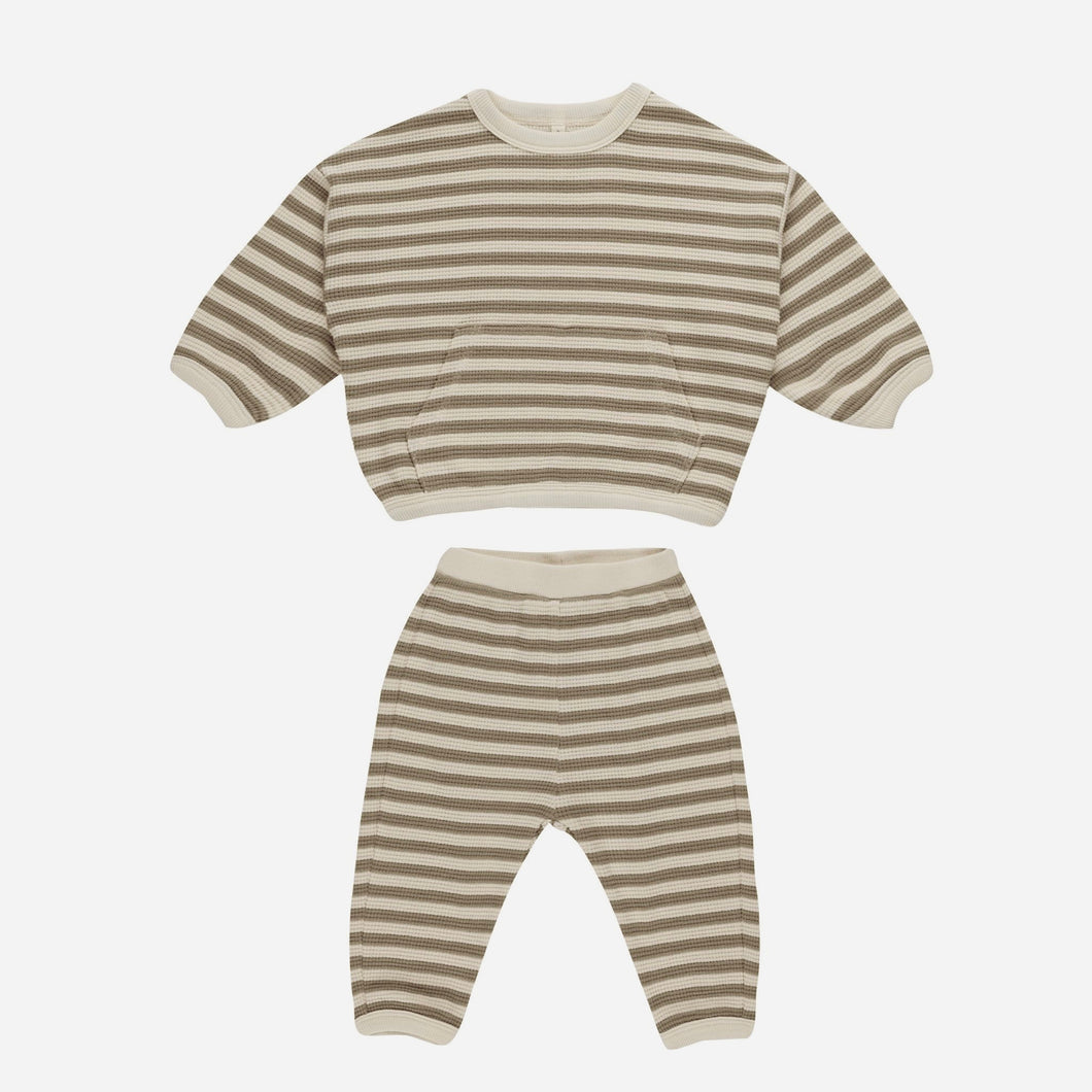 Waffle Slouch Set Olive Stripe | Quincy Mae